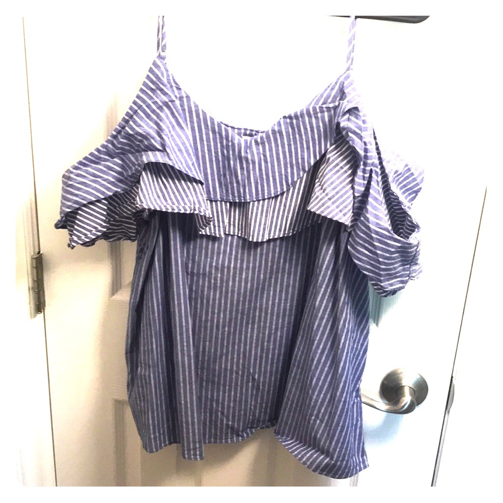 Cold Shoulder Ruffle Denim Tank